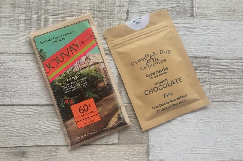 Tree-to-bar chocolate bars from Grenada Cocoa Farmers' Chocolate (Jouvay) and Crayfish Bay Organics