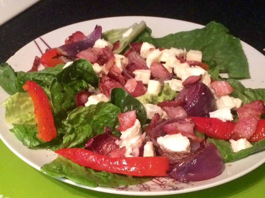 Mozzarella, bacon and roasted veg salad