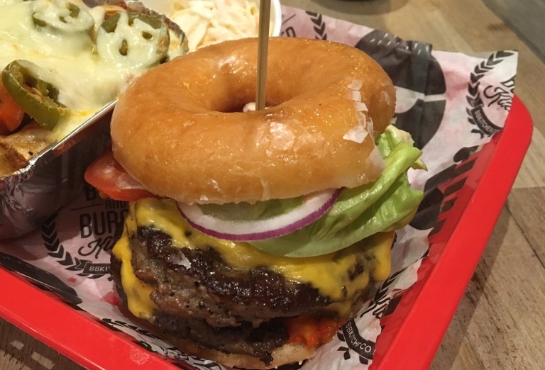 Burger in Krispy Kreme donut bun