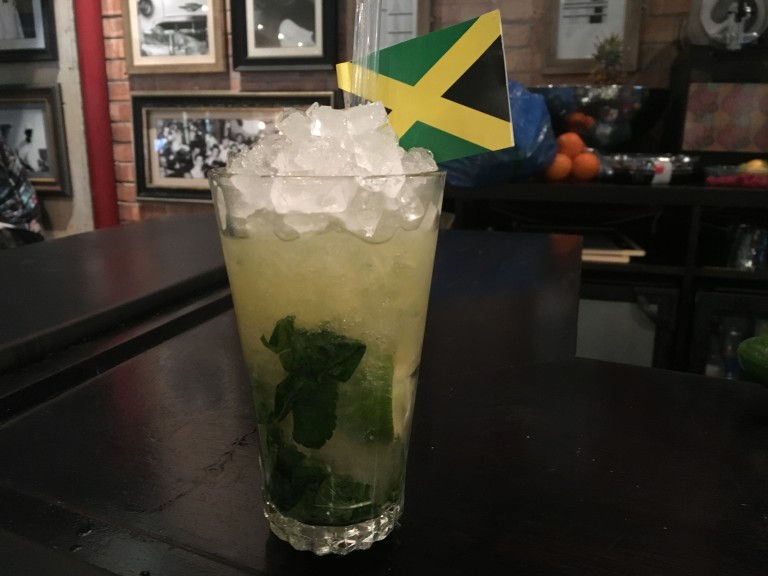 Cocktail with Jamaican flag