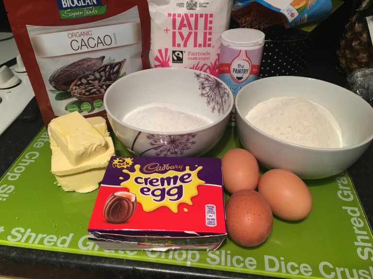 Ingredients for creme egg traybake