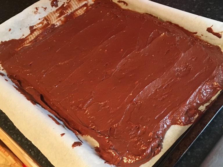 Icing spread on cake