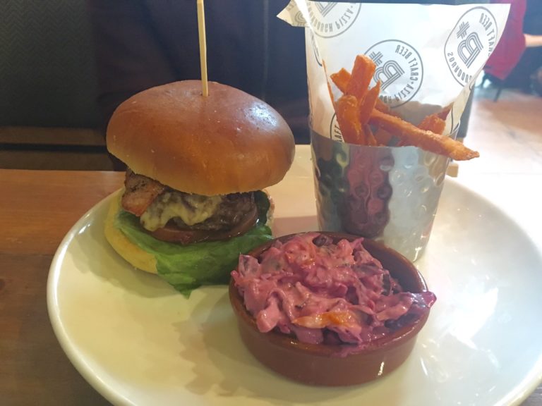 Burger and sweet potato fries
