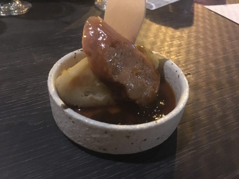 Pork sausages and mash