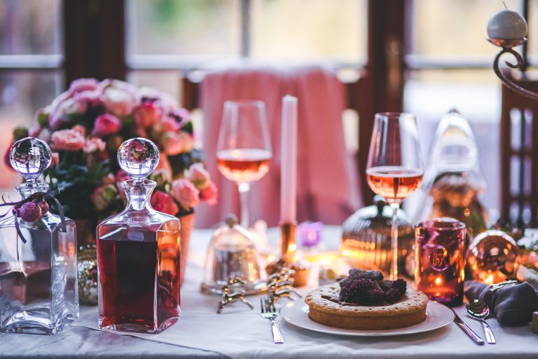 Table laid for Christmas dinner