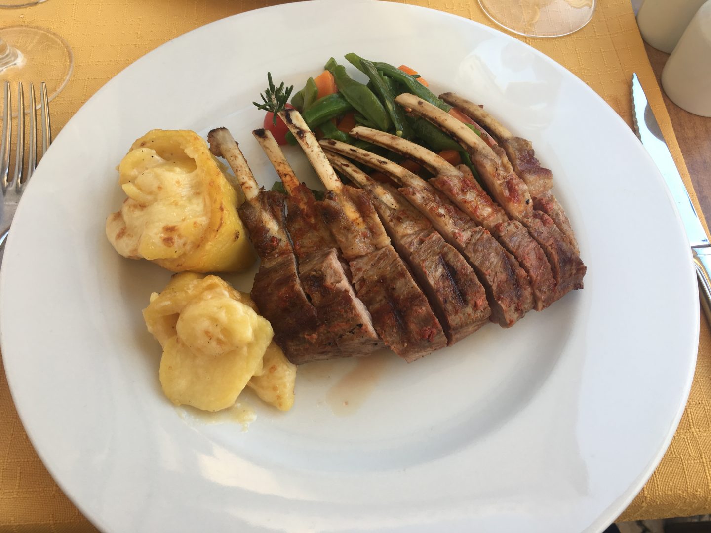Lamb rack with Baker-style potatoes in Lagos, Algarve