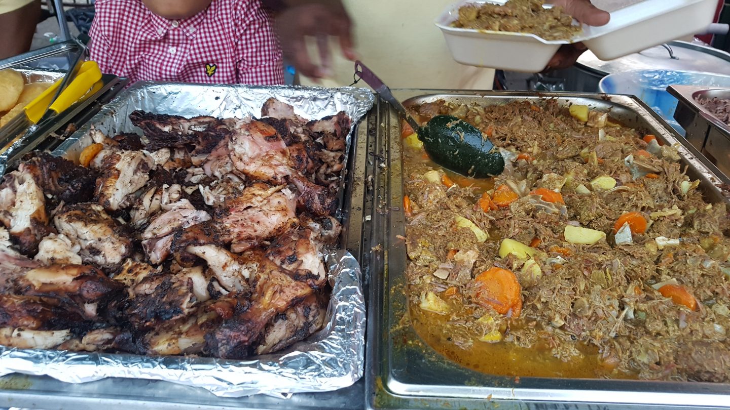 Jerk chicken and goat curry at Notting Hill Carnival