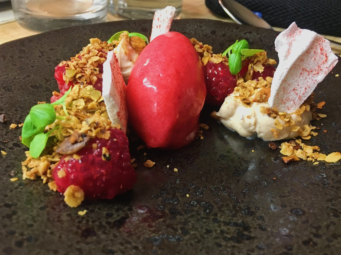 Raspberry and basil sorbet at Native in Neal's Yard - one of the top restaurants in Covent Garden