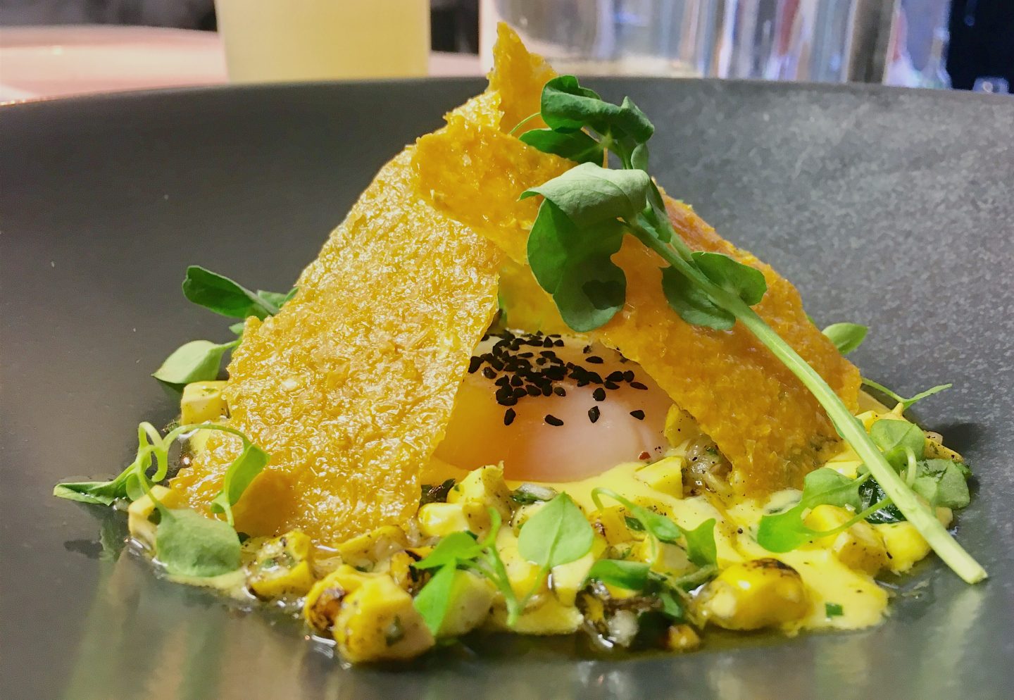 Fresh corn with 62 degree hen's egg at Native, Neal's Yard in Covent Garden, London