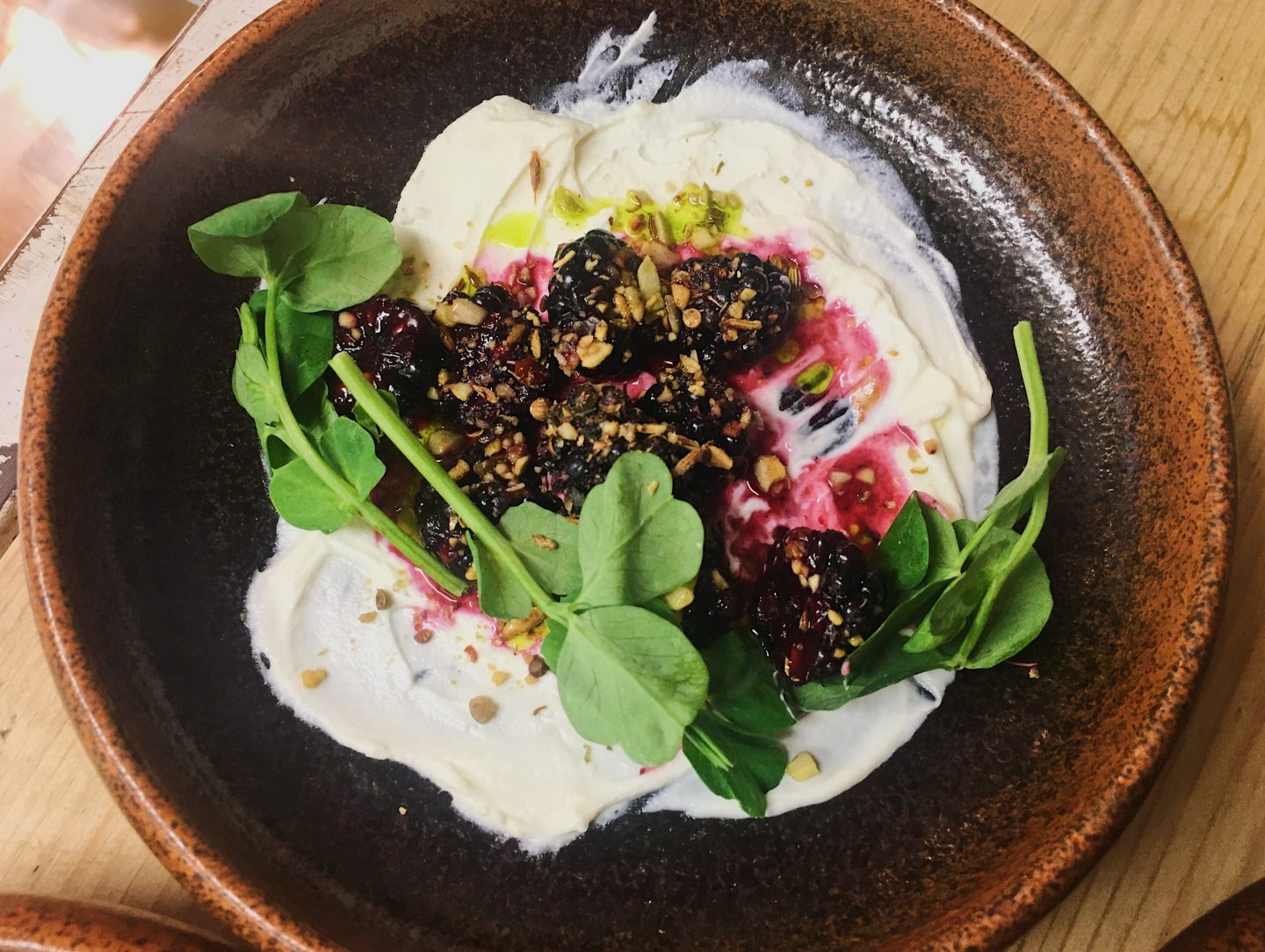 Labneh, dukka and blackberries at Native in Neal's Yard - one of many restaurants in Covent Garden