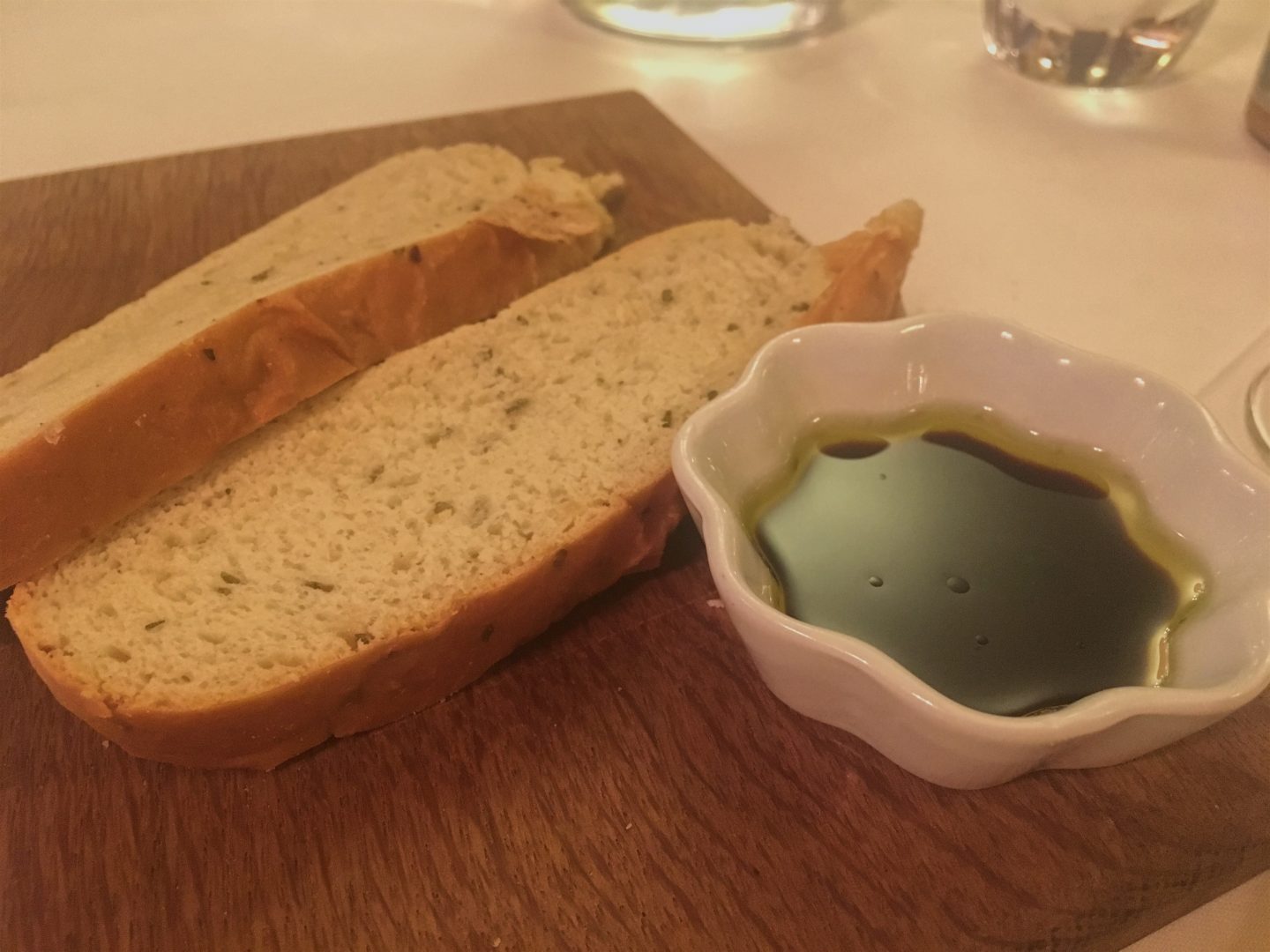 Garlic and rosemary focaccia with balsamic and extra virgin olive oil