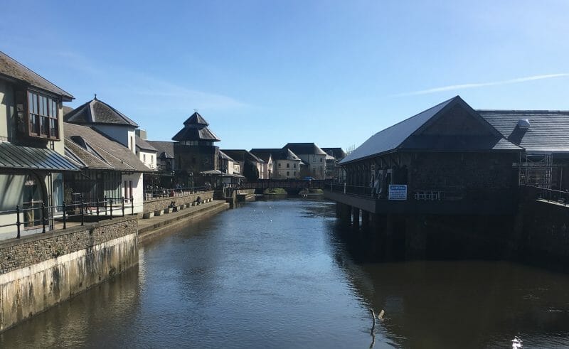 The view from the bridge over the Western Clyddau river that runs through Haverfordwest town centre