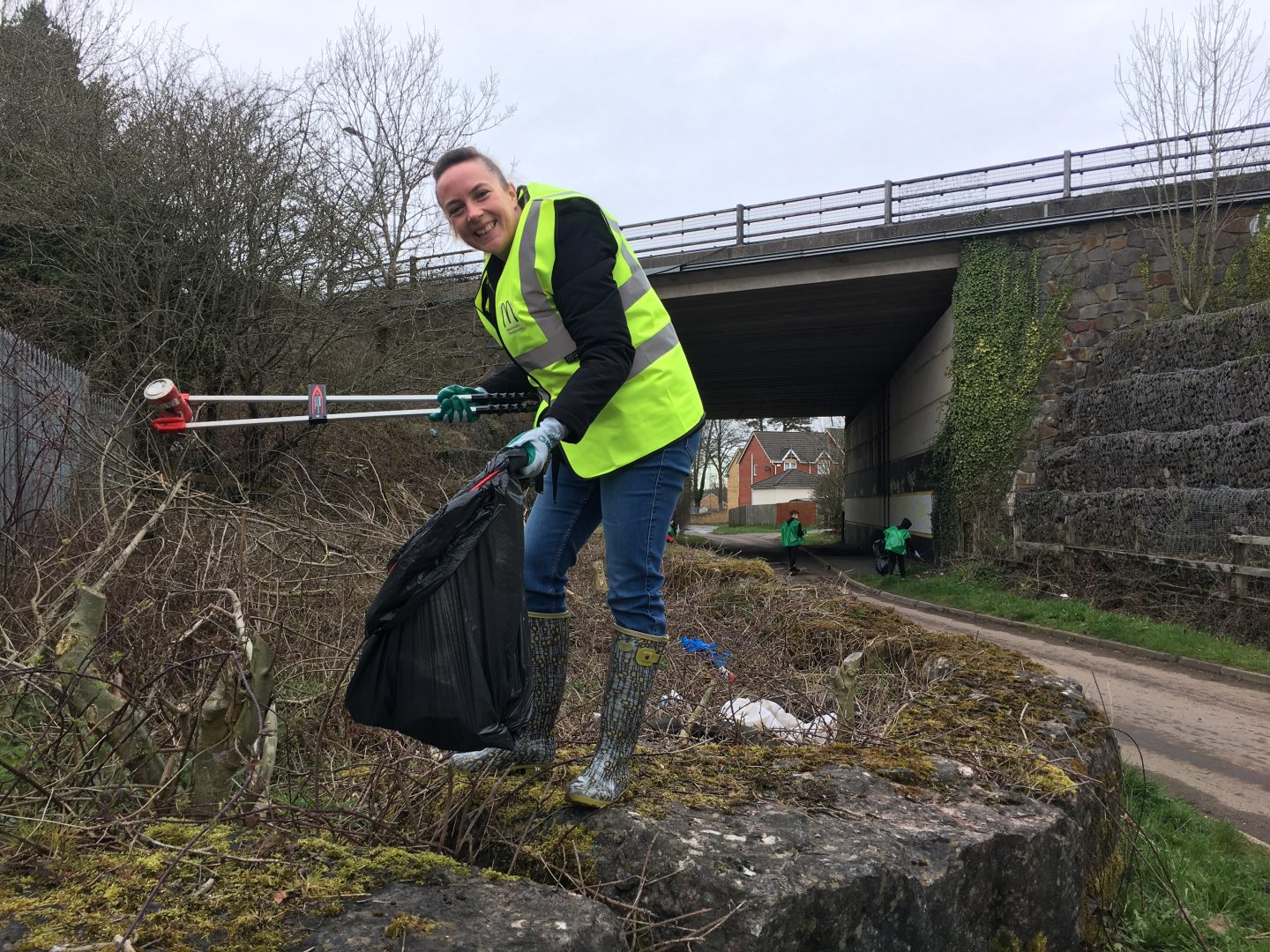 Nicola Carter from McDonald's Cardiff taking part in a litter pick organised by McDonald's and Keep Wales Tidy