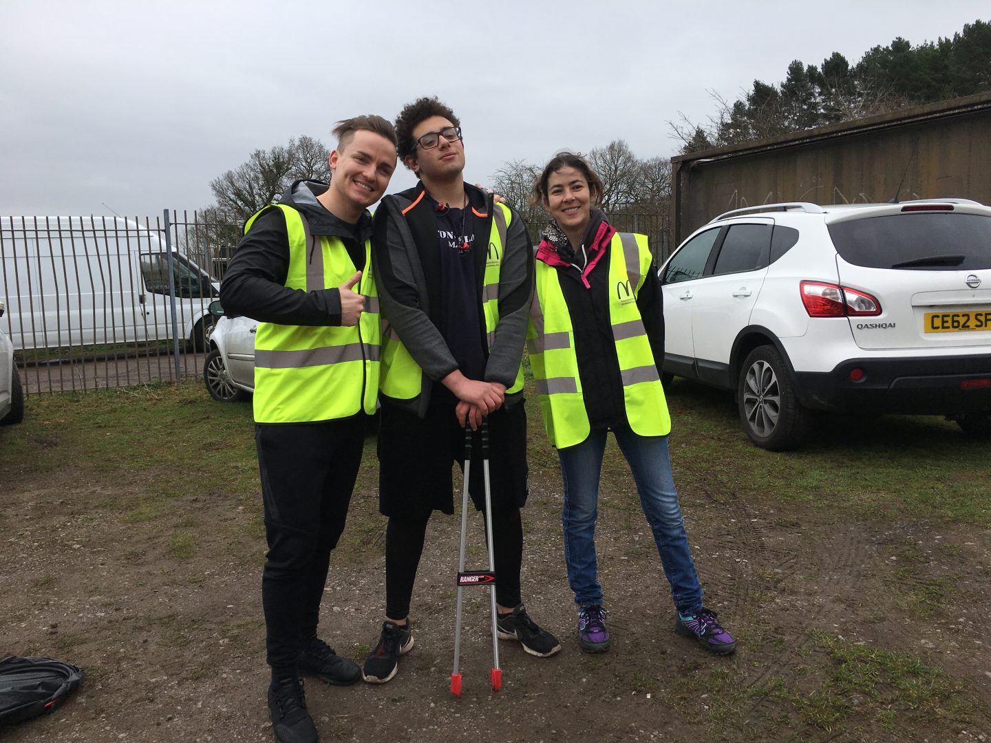 Three McDonald's Cardiff volunteers stop for a quick photo at the litter pick with Keep Wales Tidy at Caerau Ely F.C, Cardiff