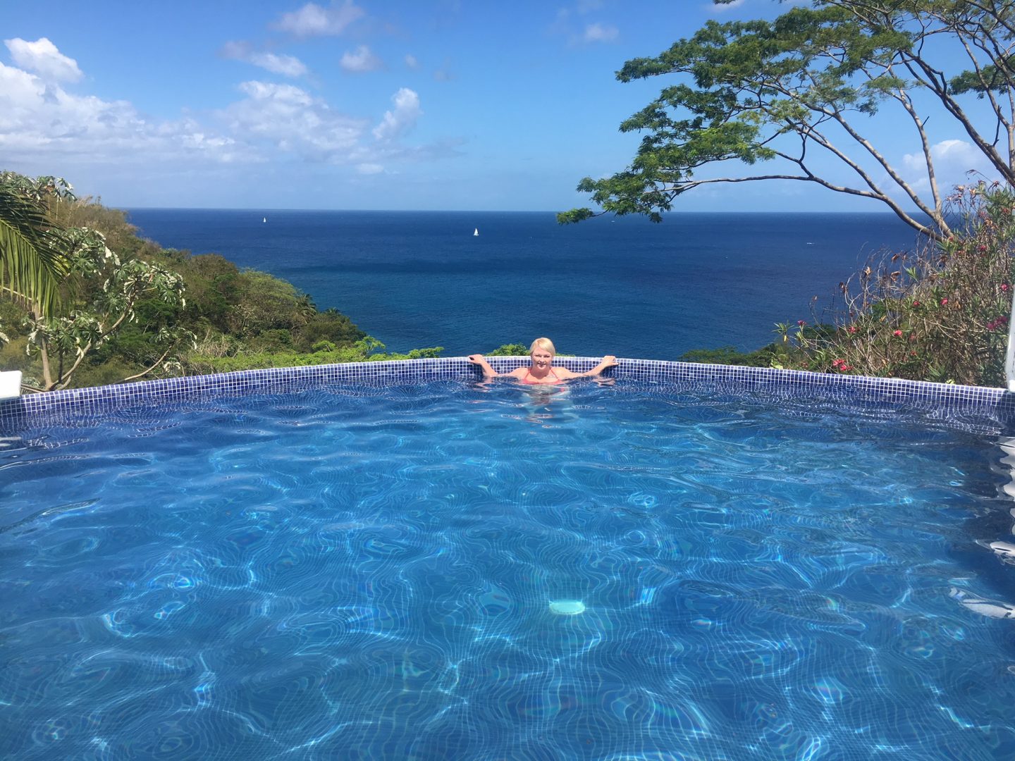 Relaxing in the infinity pool at Mount Ed