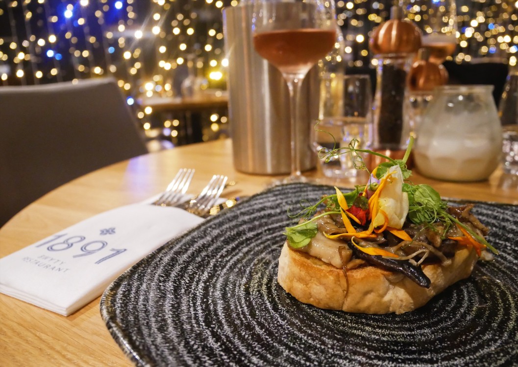 Botanical Gardens - wild mushrooms, pea shoots, edible petals and herbs on truffle and garlic toast