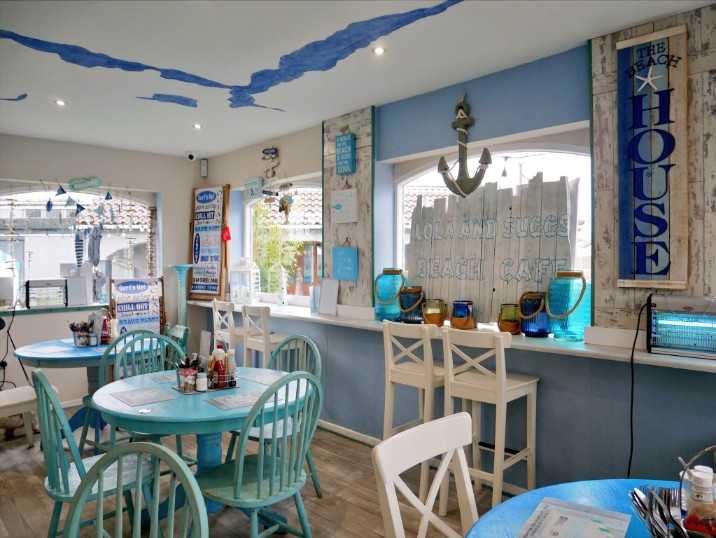 The seaside-inspired decor inside Lola and Suggs Beach Cafe