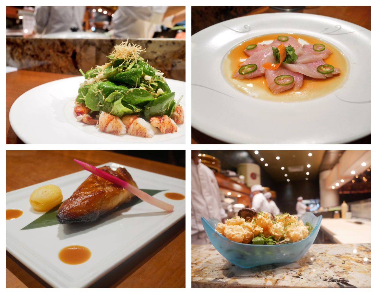 A collage of meals served as part of a set menu at Nobu Doha restaurant.