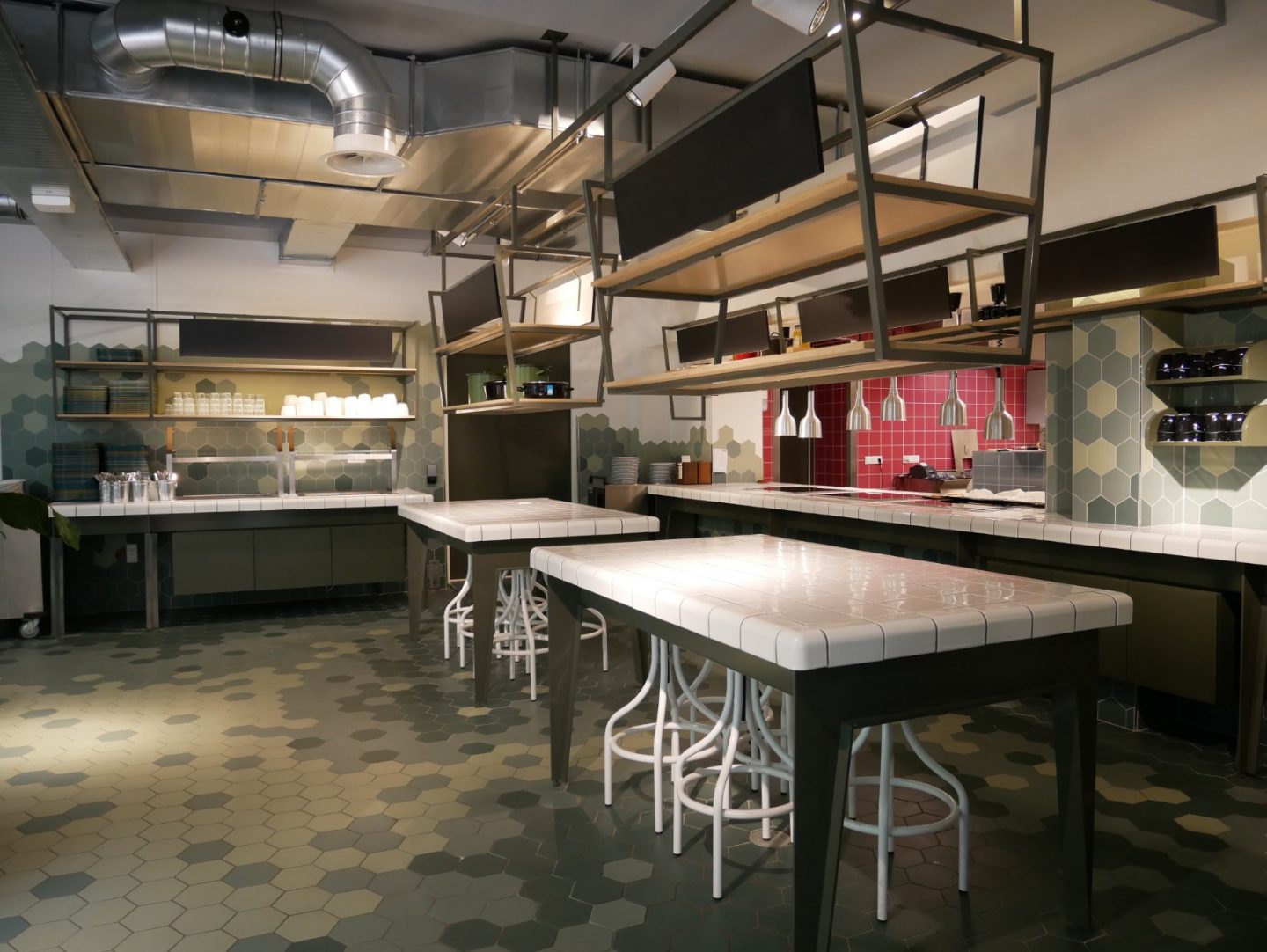 The kitchen and dining space at Stayokay Amsterdam Vondelpark