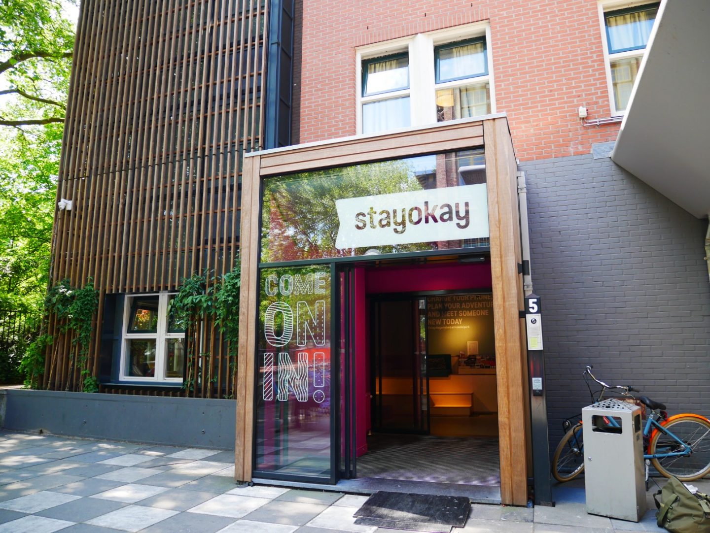 The front entrance to Stayokay Amsterdam Vondelpark.