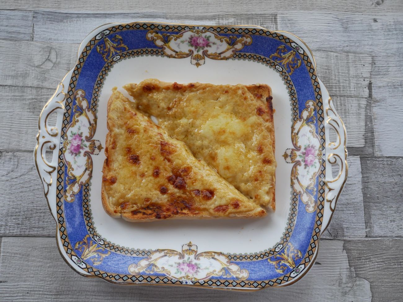 Welsh rarebit on a square plate