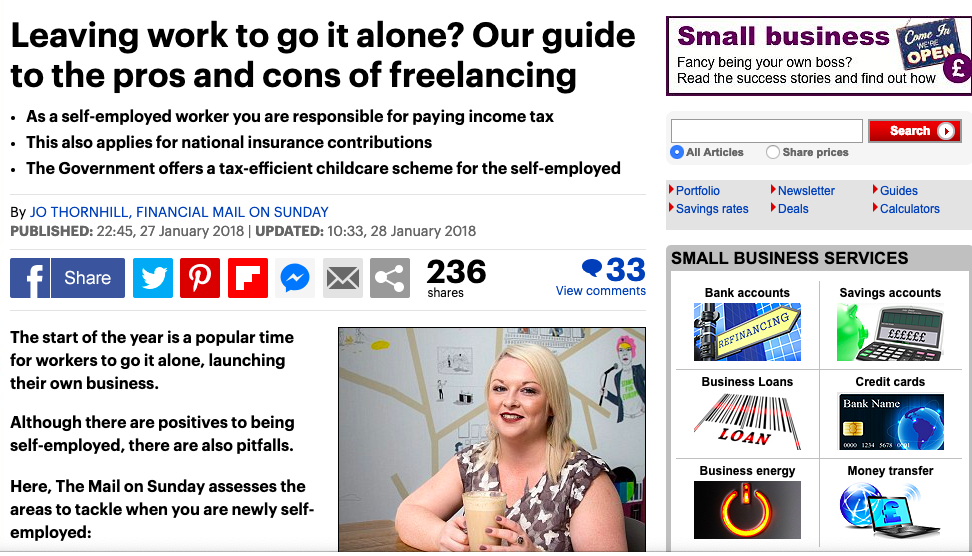 Mail on Sunday Guide to the Pros and Cons of Freelancing featuring UK food and travel blogger, Kacie Morgan