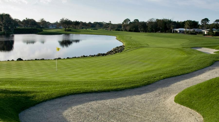 A photo of a golf course and lake at Arnold Palmers Bay Hill Club and Lodge in Orlando, Florida.
