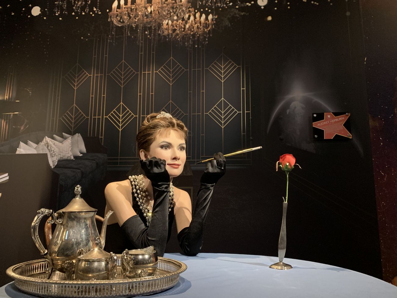 Audrey Hepburn in Breakfast of Tiffanys - wax figure at Madame Tussauds London