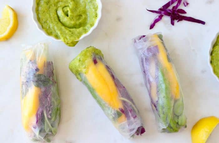 Mango, tofu and avocado spring rolls