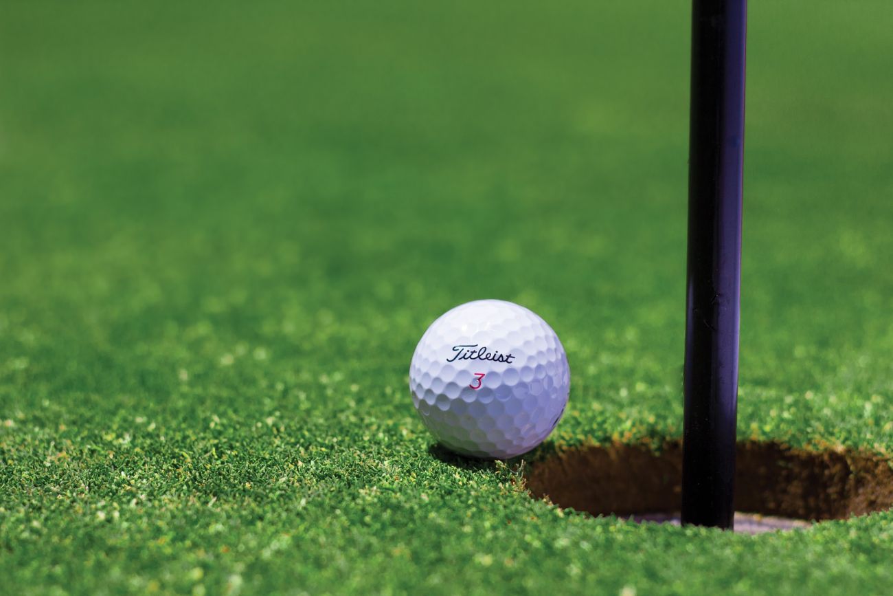 A golf ball sitting on the grass