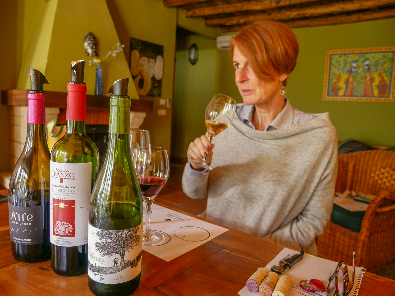Esther Mercedes Jurgens' wine tasting class, Esther about to sip her wine