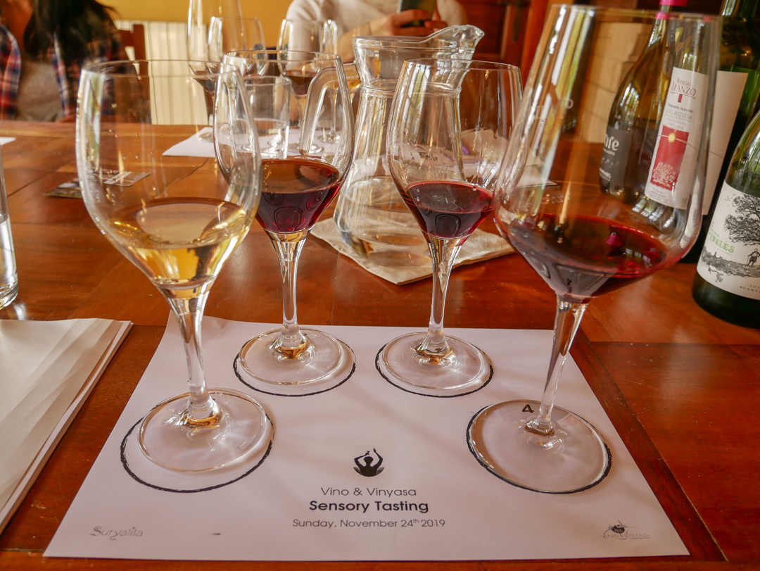 Selection of Spanish wine for tasting on the yoga and wine retreat at Suryalila, Andalucia