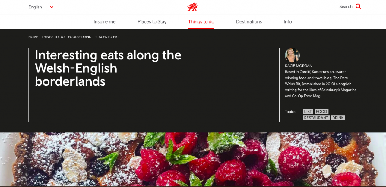 Interesting places to eat along the Welsh-English borderlands (screenshot of the article)