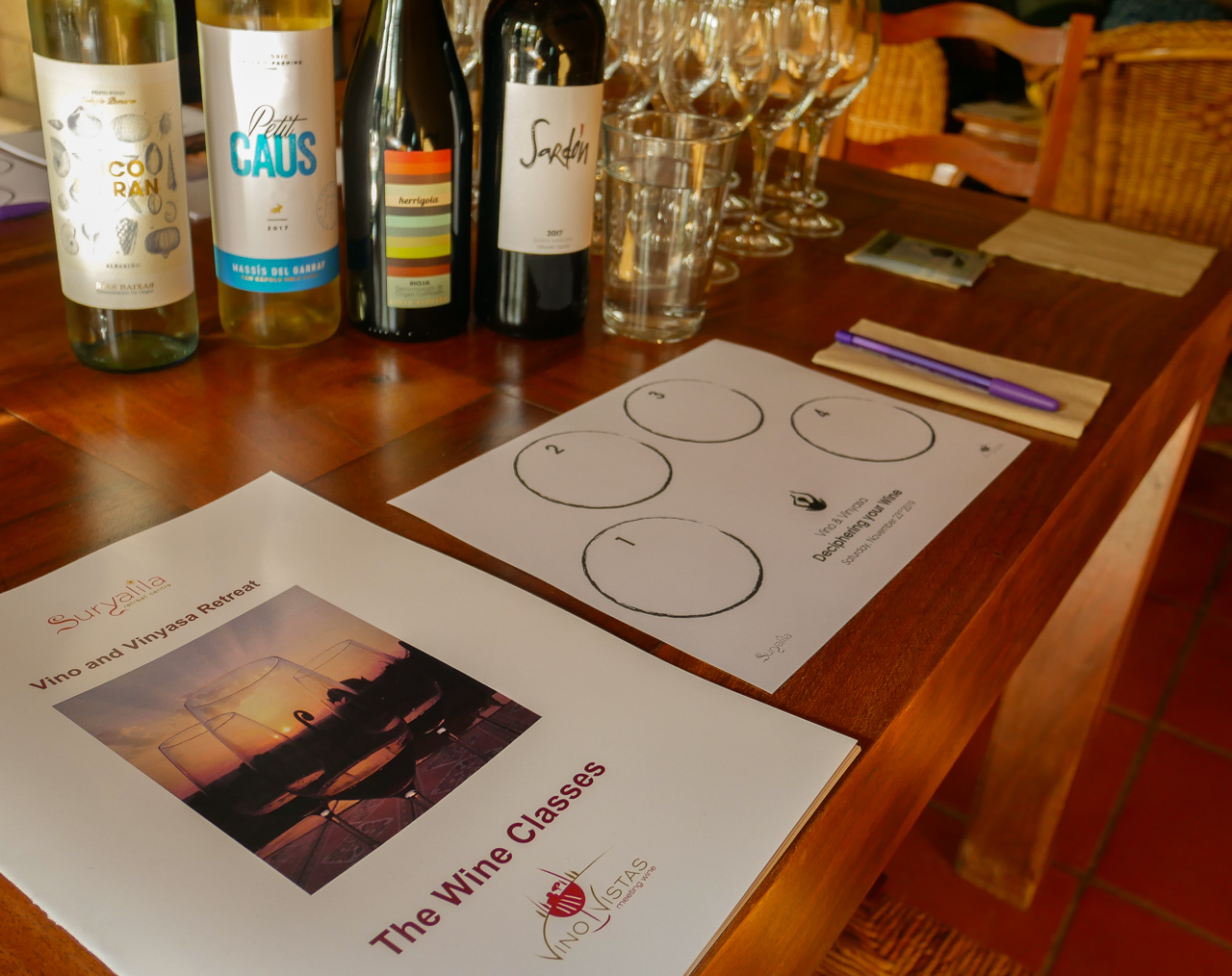 Wine tasting class at Suryalila Yoga Retreat Centre