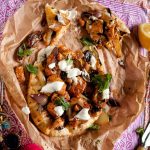 Indian spiced Alaska pollock fish flatbread with charred onions