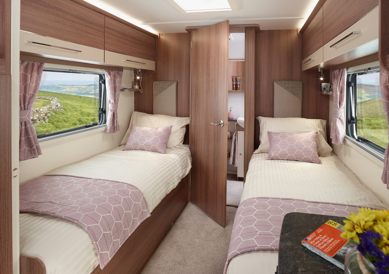 A luxury twin room in a caravan