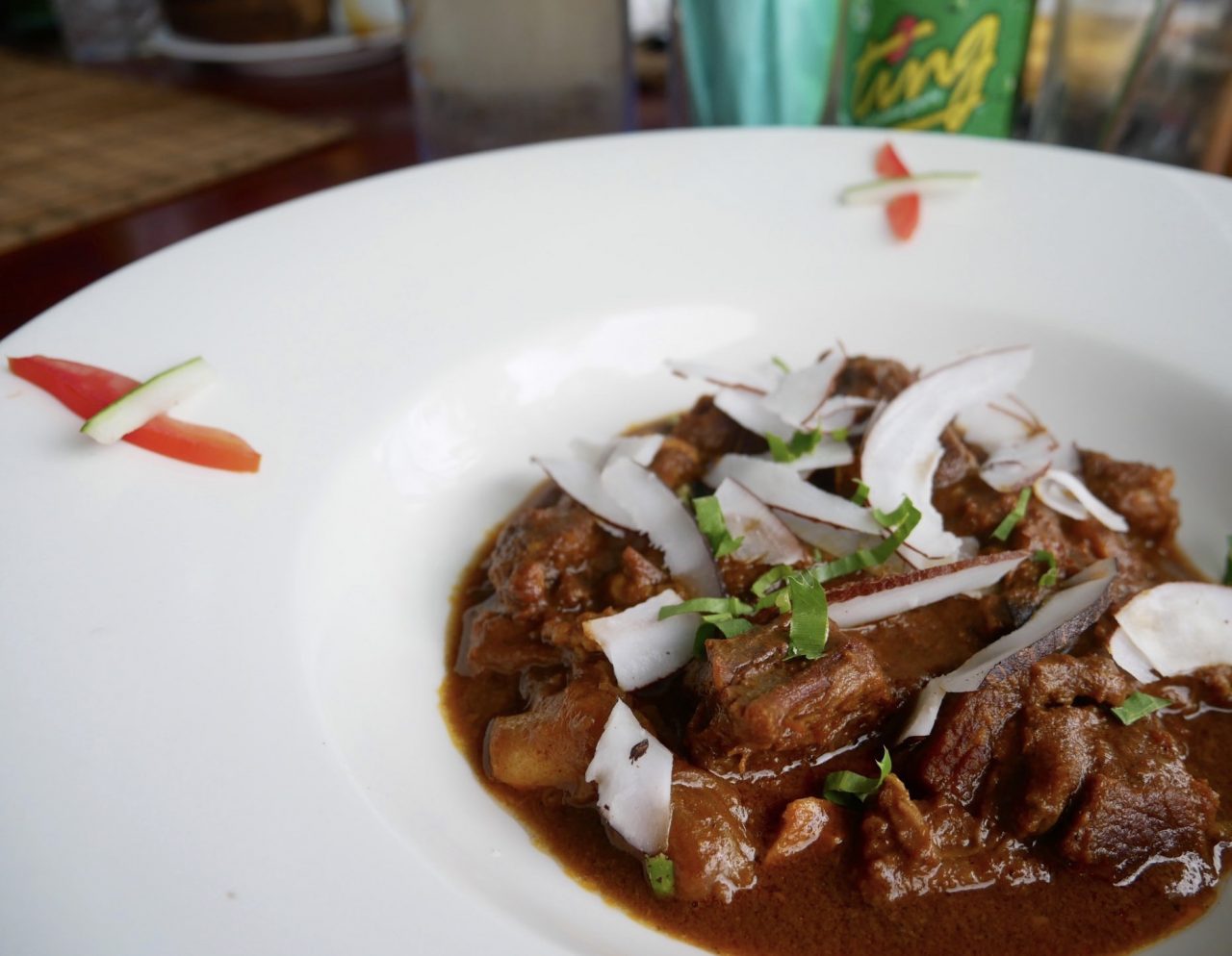 Goat curry and famous Caribbean restaurant, BB's Crabback in St George's, Grenada. This eastern Caribbean island is perfect for nomad travel.