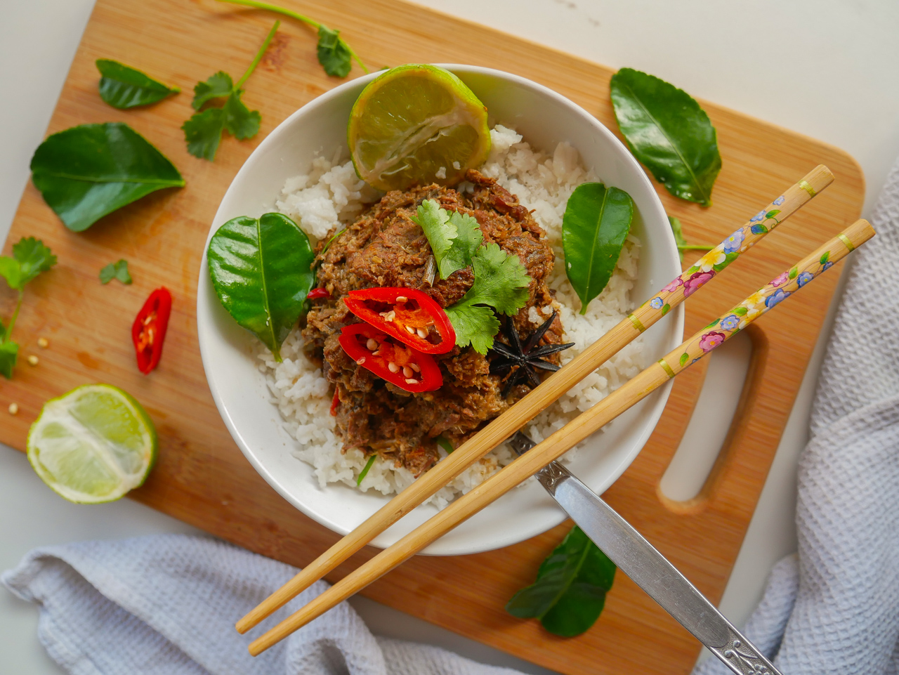 A traditional Malaysian/Indonesian beef rendang.