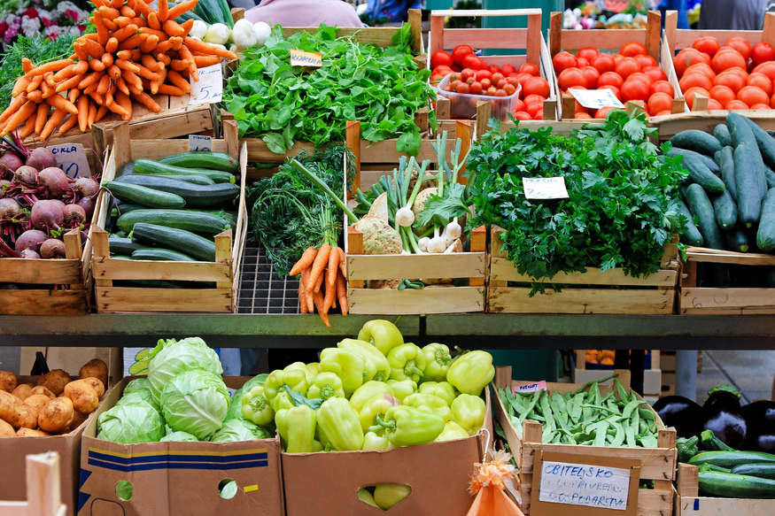 Fresh fruit and veg on sale on a stall