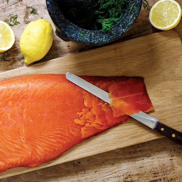 Fresh Scottish smoked salmon ready for slicing