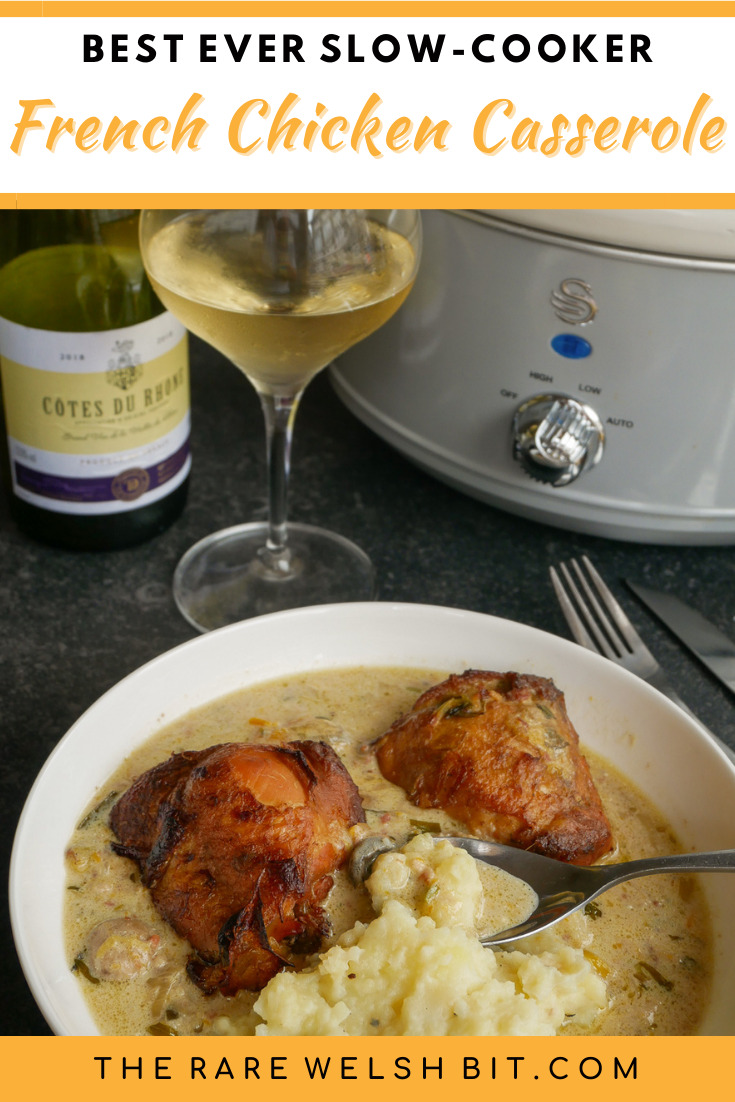 Creamy chicken thigh casserole with white wine