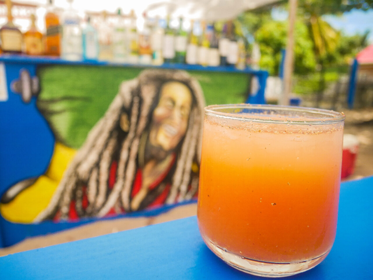 Grenadian rum punch, sprinkled with grated nutmeg