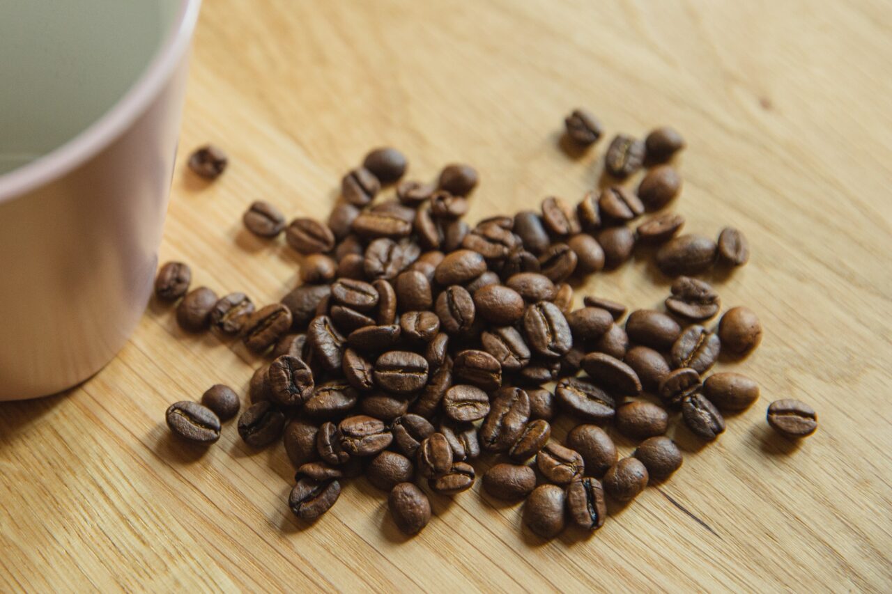 Coffee beans on a table
