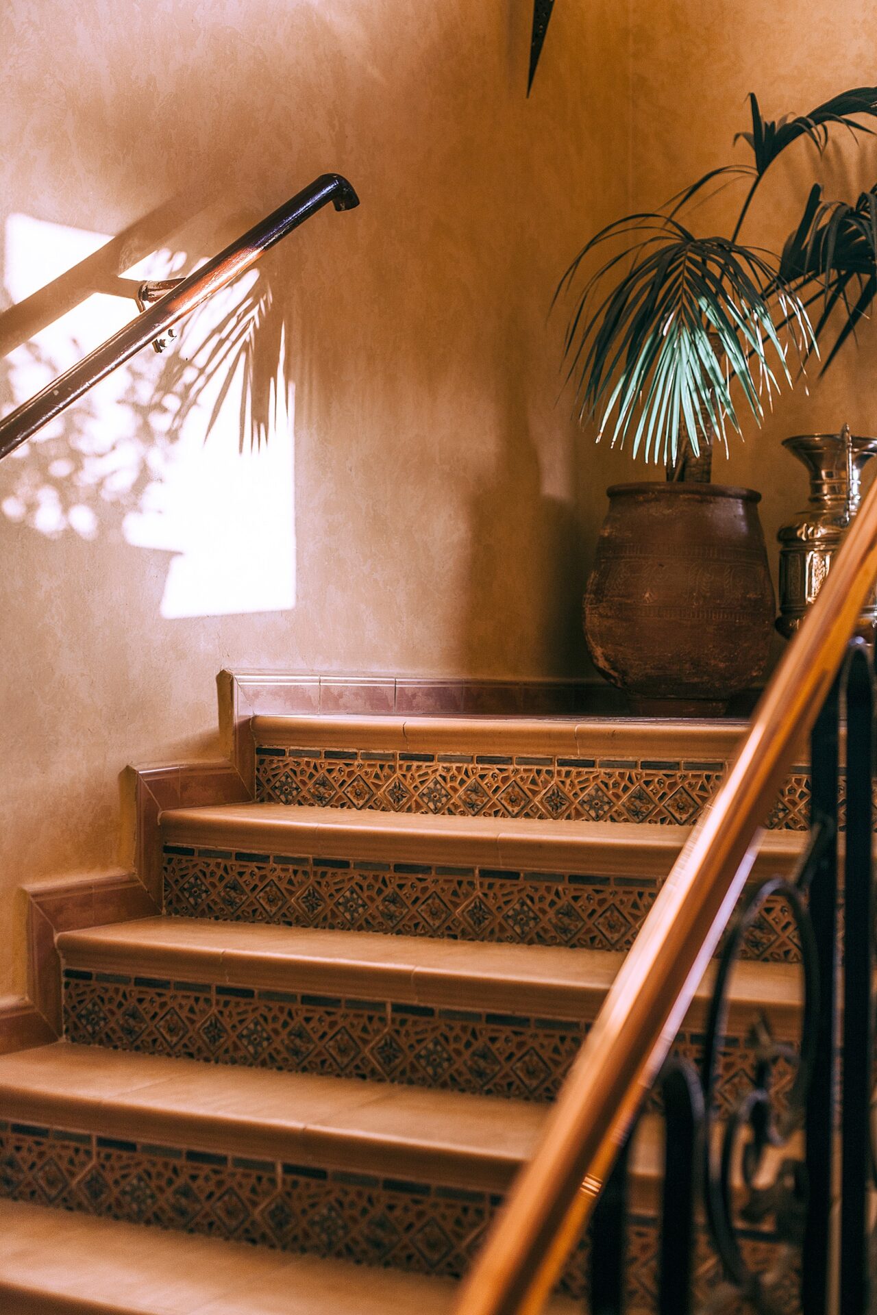 Hand rails on a stair case