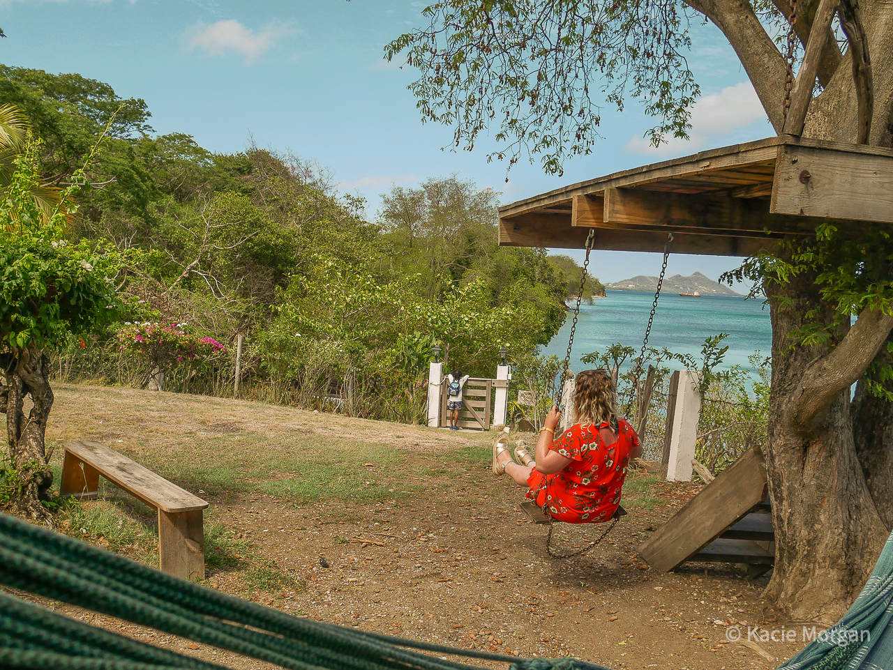 Swinging on the swing at Bogles Round House in Carriacou Grenada
