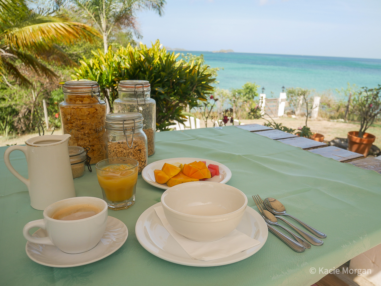 Breakfast in the garden at Bogles Round House in Carriacou, Grenada