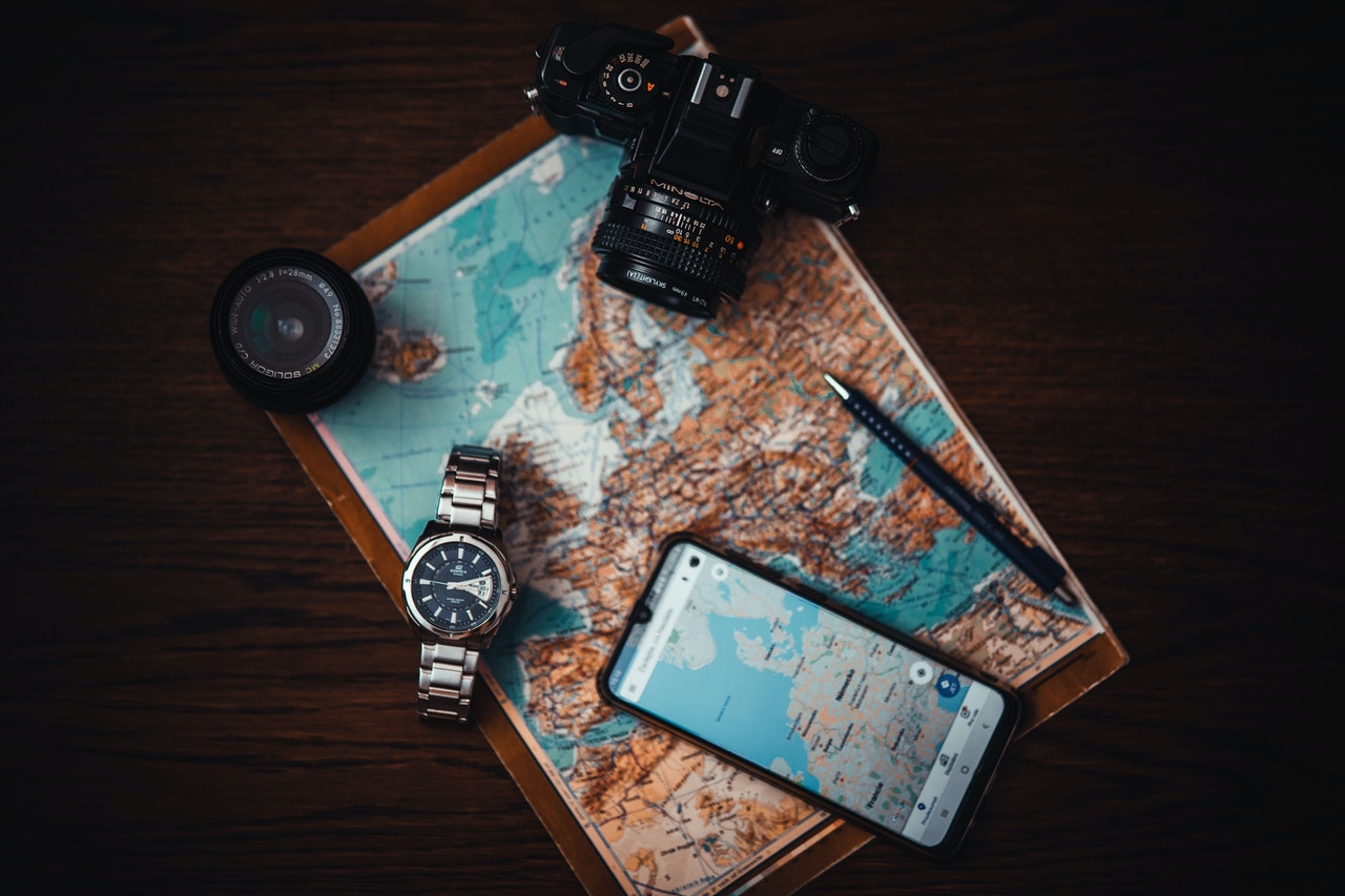 A map, a phone and a watch
