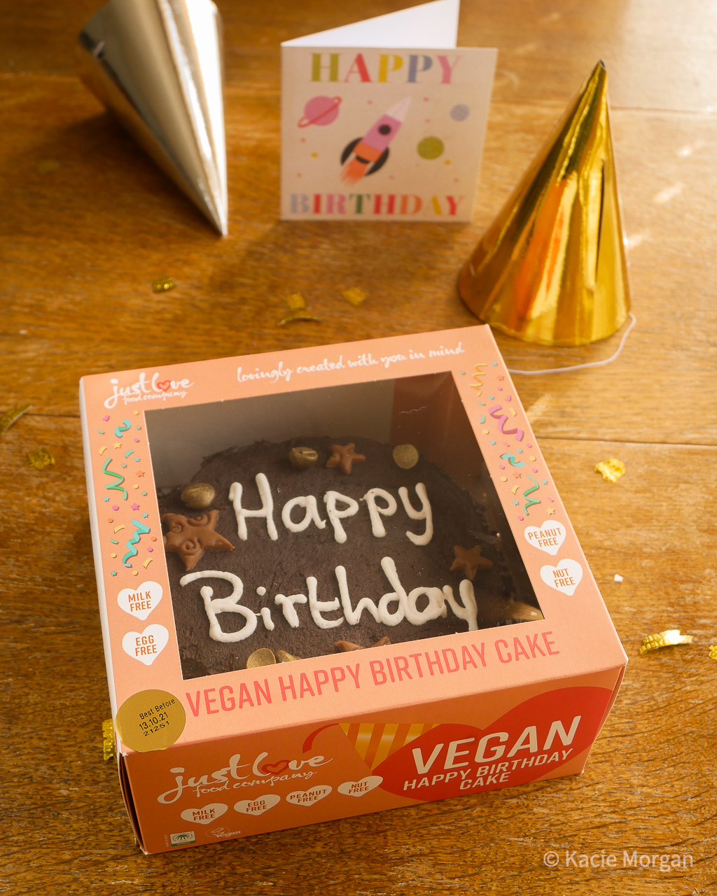 Packaging for Just Love Food's Vegan Birthday Cake to Buy in Tesco