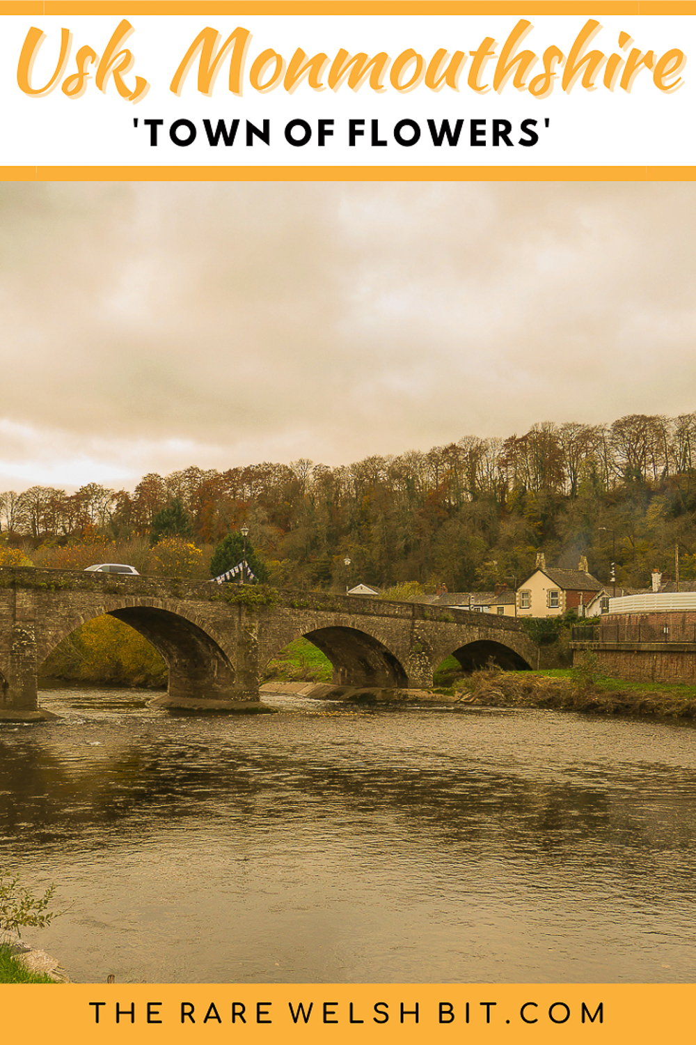 The stone arch bridge across the River Usk in Monmouthshire, South Wales