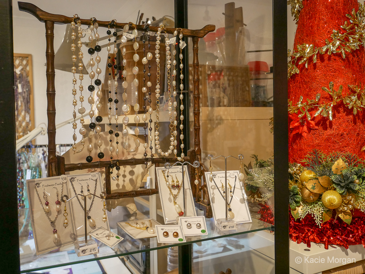 Pearl jewellery in Silk Road Bazaar in Chepstow, Monmouthshire